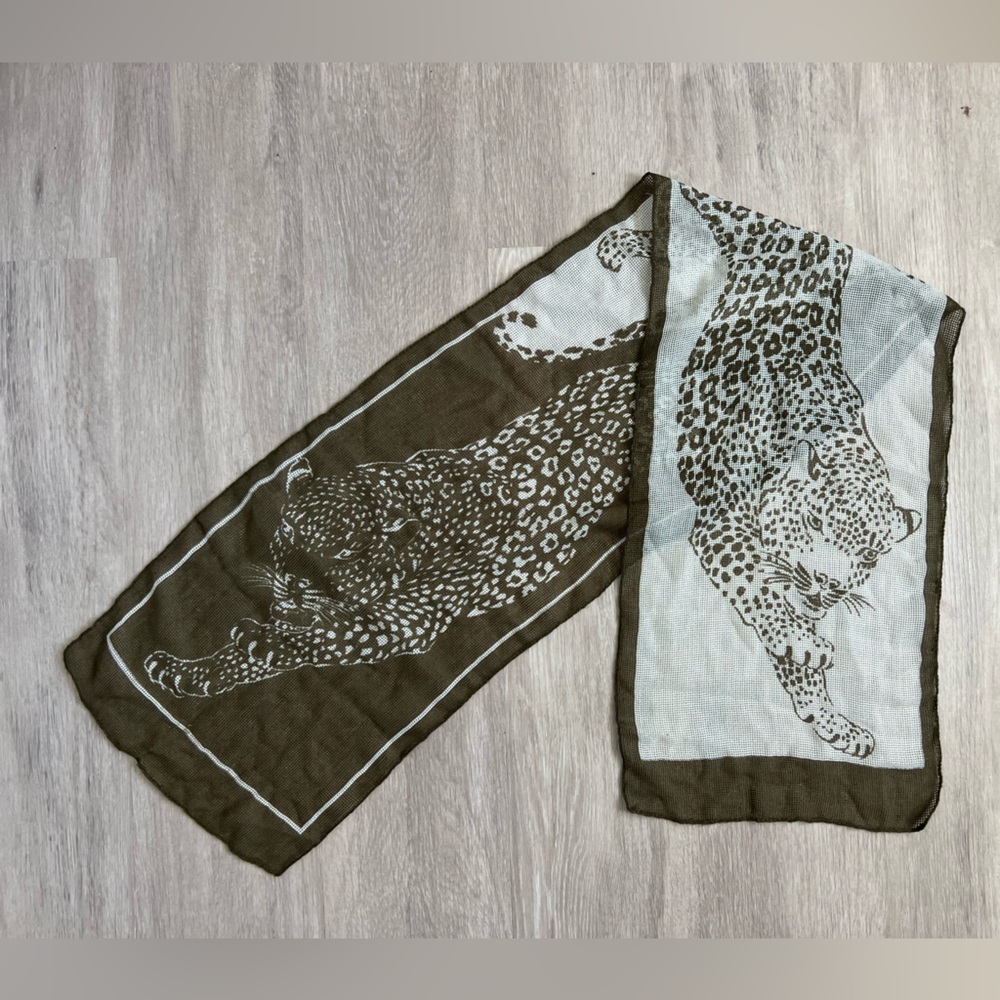 Leopard Print Oblong Scarf in Olive and Ivory table runner, wall hanging, fabric